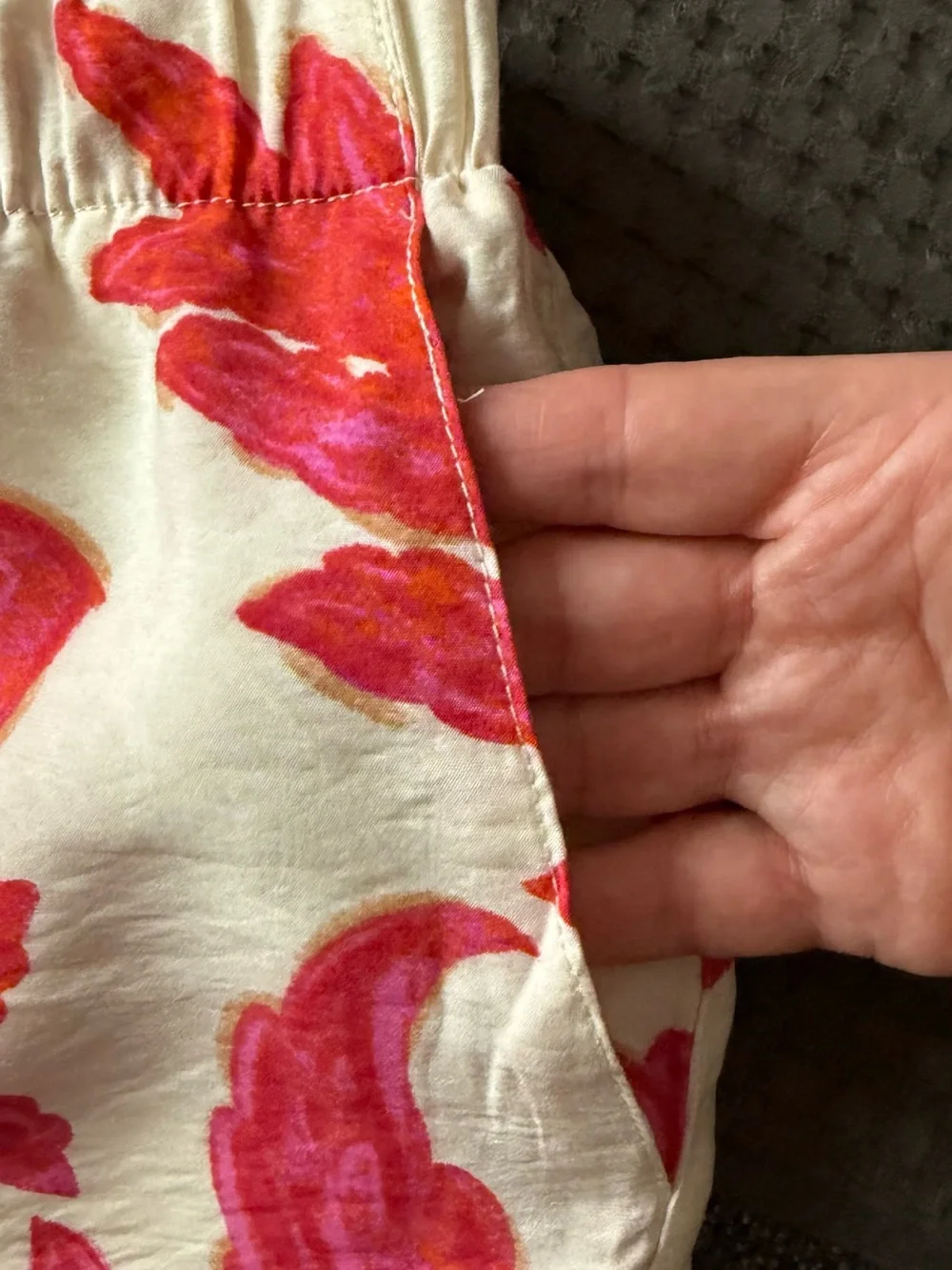 Cream Shorts with Pink Floral Print